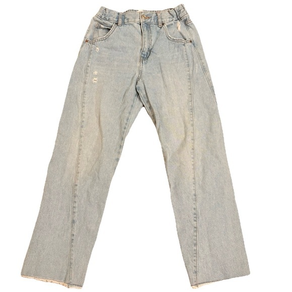 Zara Kids Light Wash Straight Jeans Adjustable Waistband Big Girl Size 11-12 - Picture 1 of 7